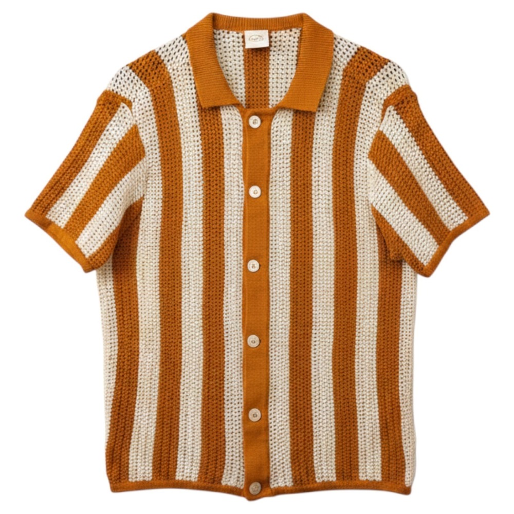 Dandy Del Mar The Dominica Shirt Mens M Burnt Sienna Crochet Stripe Resort Wear